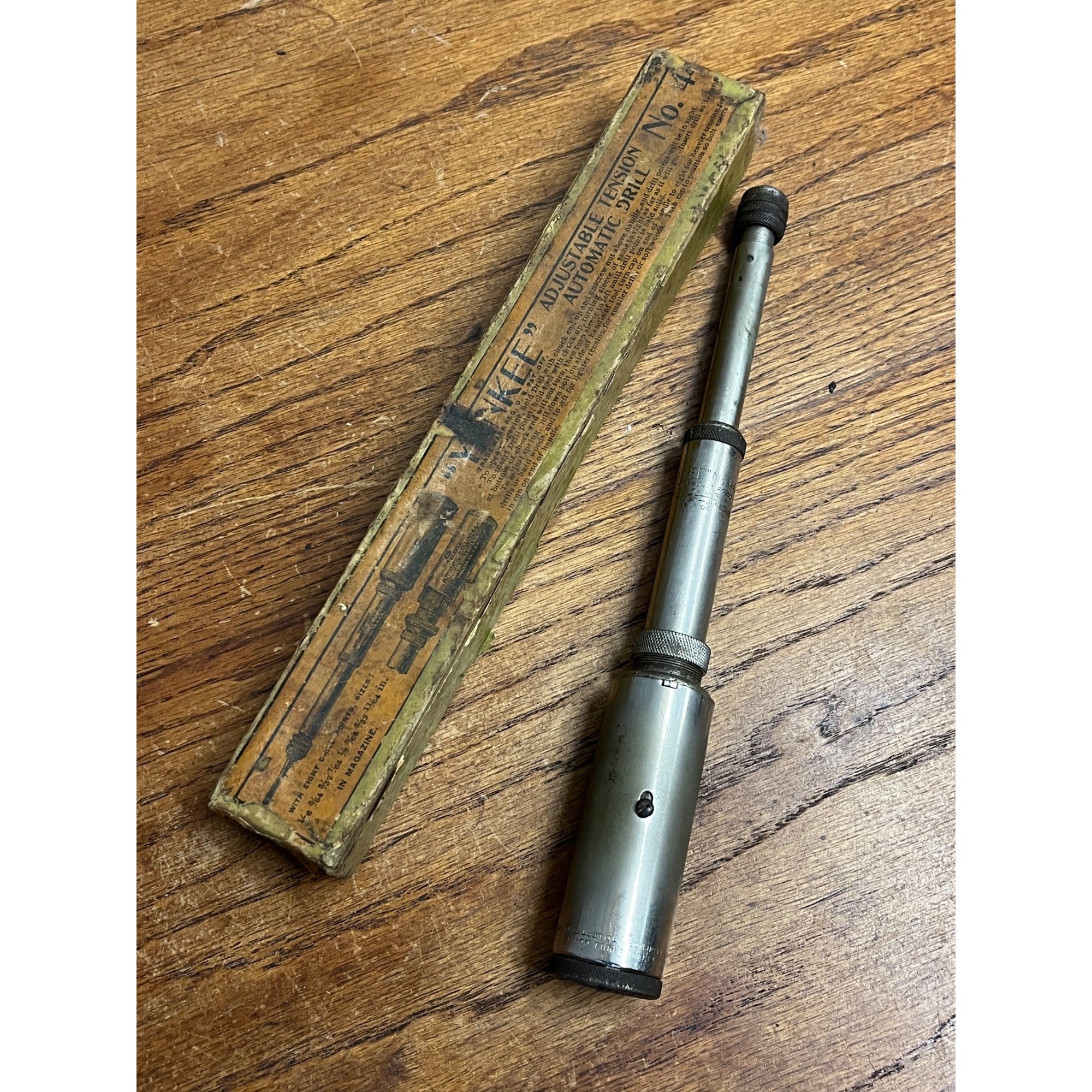 Antique North Bros Yankee No. 44 Adjustable Automatic Push Drill Orig Box & Bits