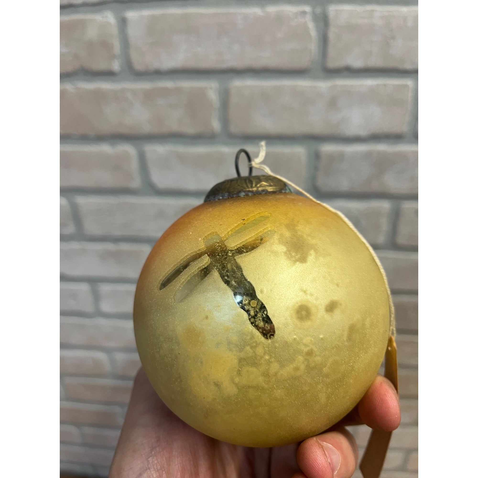 Vintage Midwest Kugel Green Dragonfly Blown Heavy Glass Christmas Ornament 4”