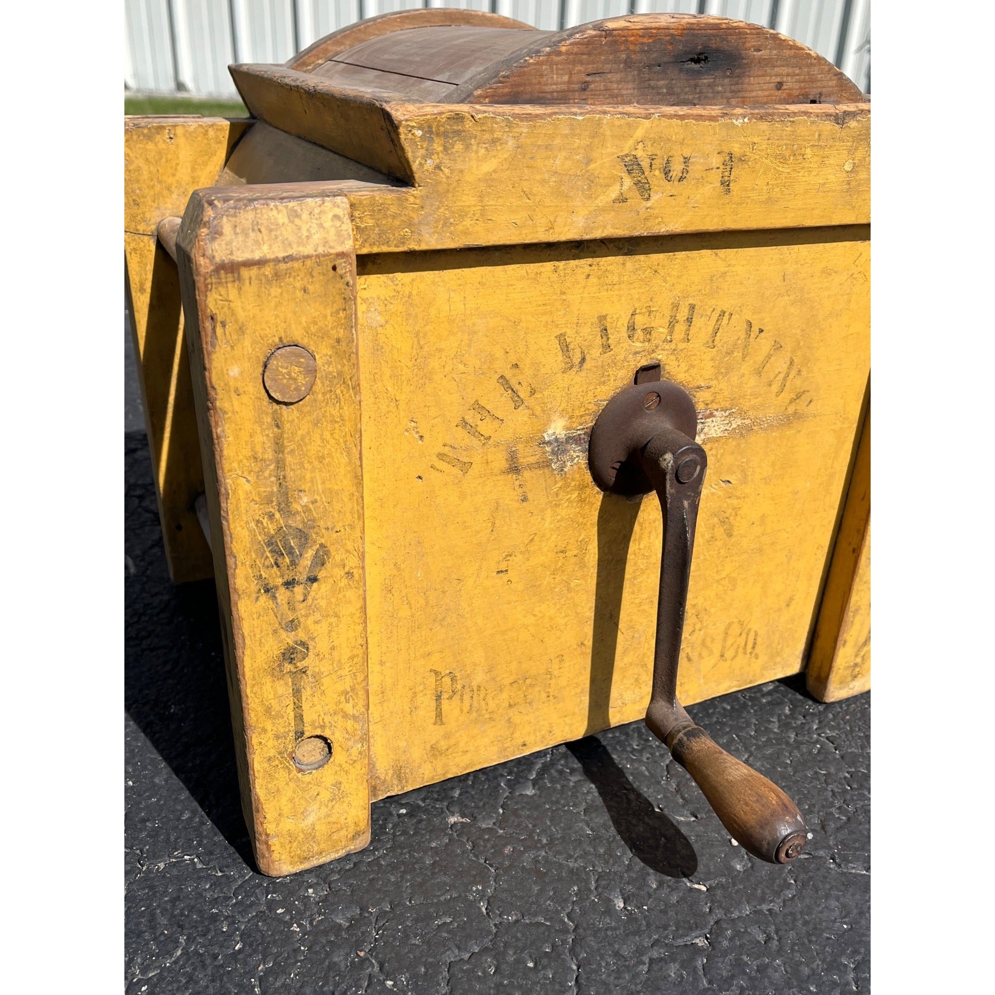 Antique Primitive Lightning 1 Butter Churn Mustard Yellow Paint Porter Blanchard