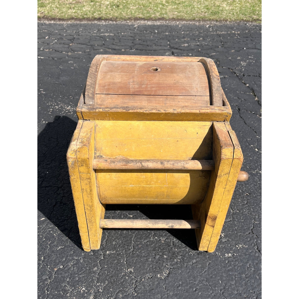 Antique Primitive Lightning 1 Butter Churn Mustard Yellow Paint Porter Blanchard