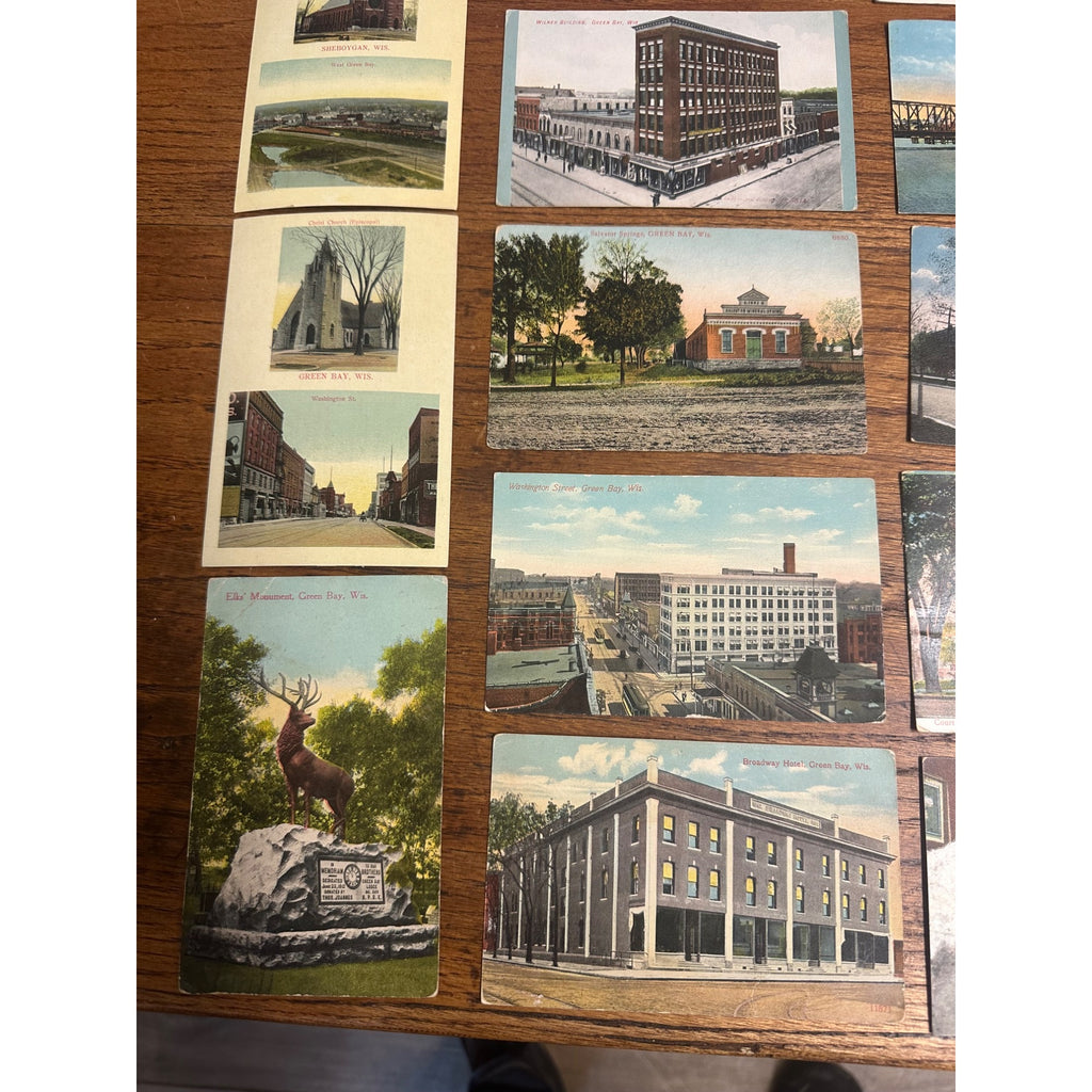 Vintage Lot (27) Green Bay Wisconsin Postcards RPPC Street Scenes Banks Hotels ++