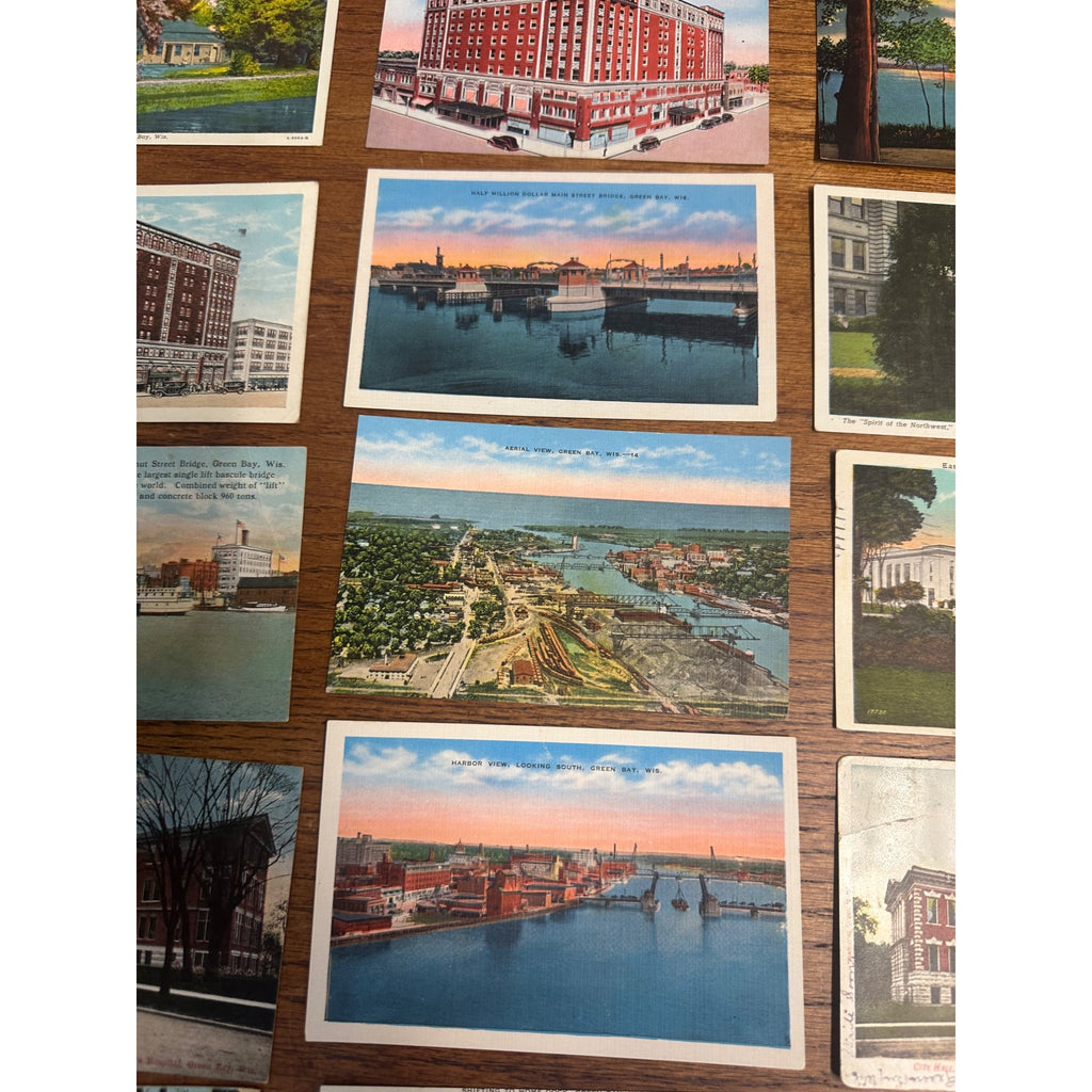 Vintage Lot (27) Green Bay Wisconsin Postcards RPPC Street Scenes Banks Hotels ++