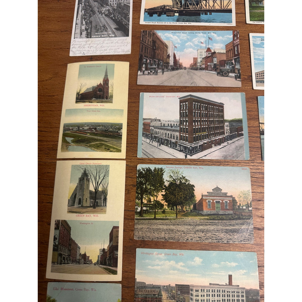 Vintage Lot (27) Green Bay Wisconsin Postcards RPPC Street Scenes Banks Hotels ++