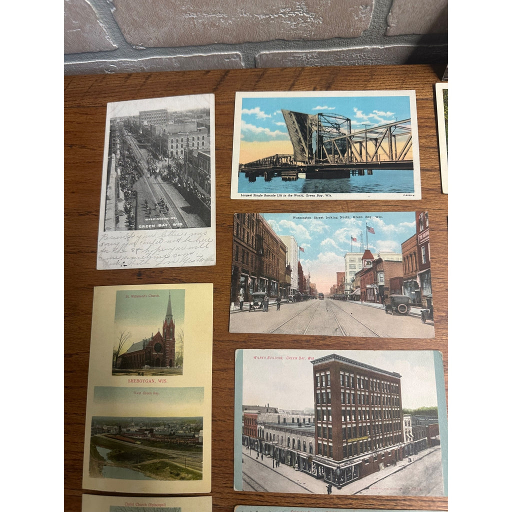 Vintage Lot (27) Green Bay Wisconsin Postcards RPPC Street Scenes Banks Hotels ++