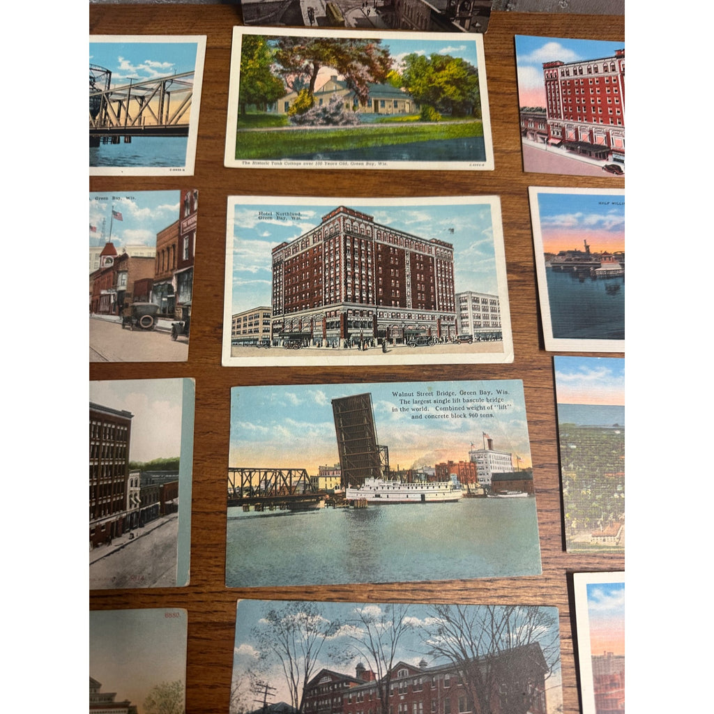 Vintage Lot (27) Green Bay Wisconsin Postcards RPPC Street Scenes Banks Hotels ++