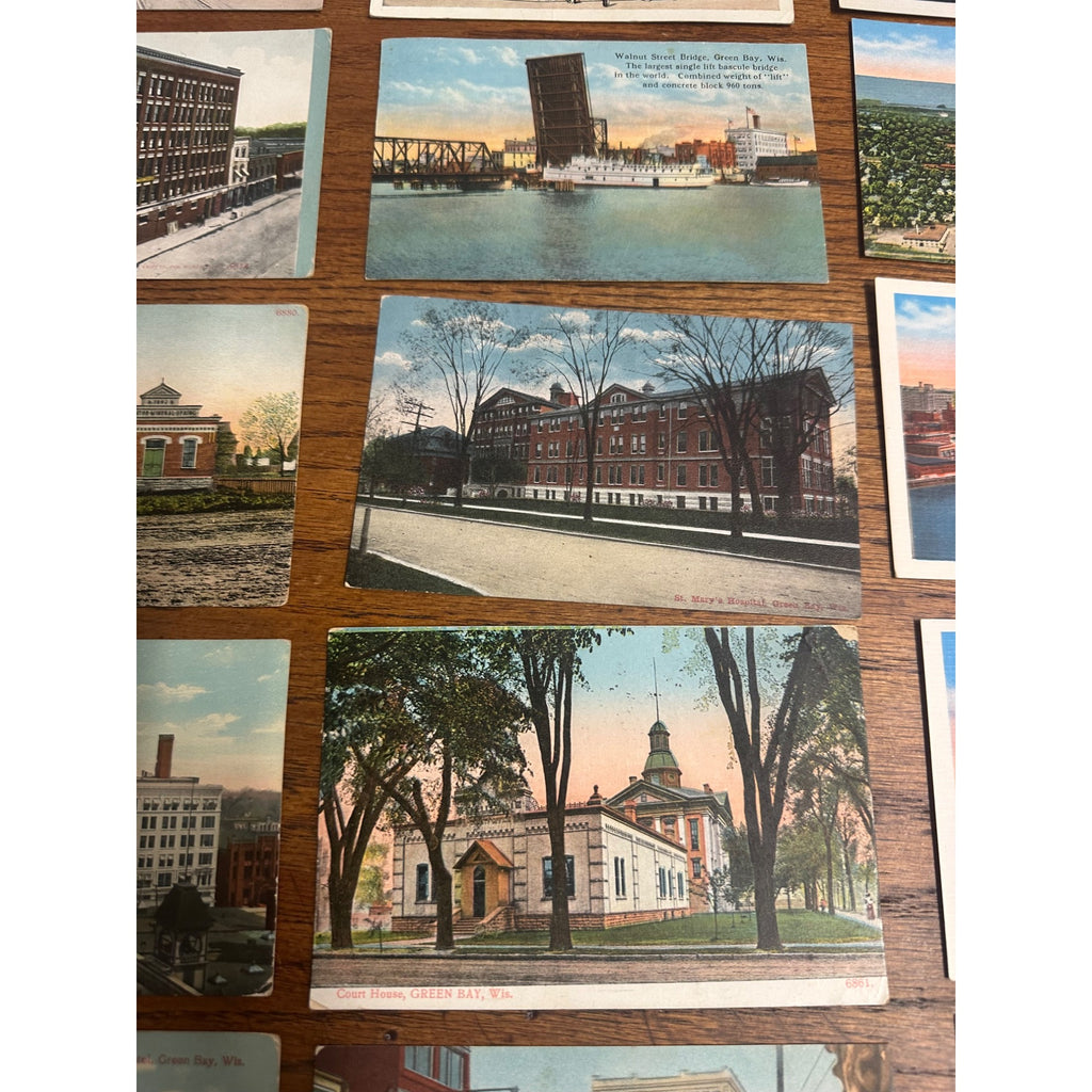 Vintage Lot (27) Green Bay Wisconsin Postcards RPPC Street Scenes Banks Hotels ++