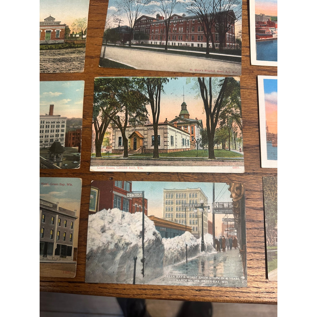 Vintage Lot (27) Green Bay Wisconsin Postcards RPPC Street Scenes Banks Hotels ++