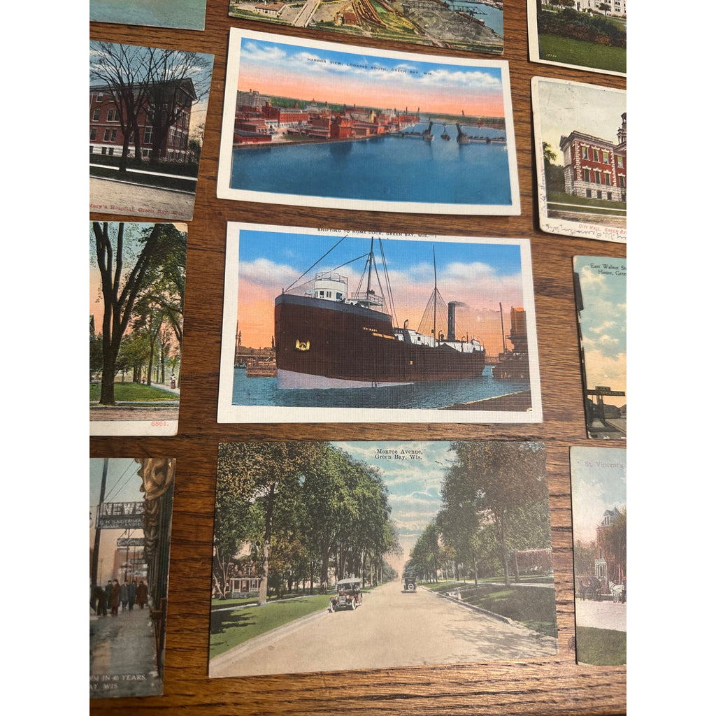 Vintage Lot (27) Green Bay Wisconsin Postcards RPPC Street Scenes Banks Hotels ++