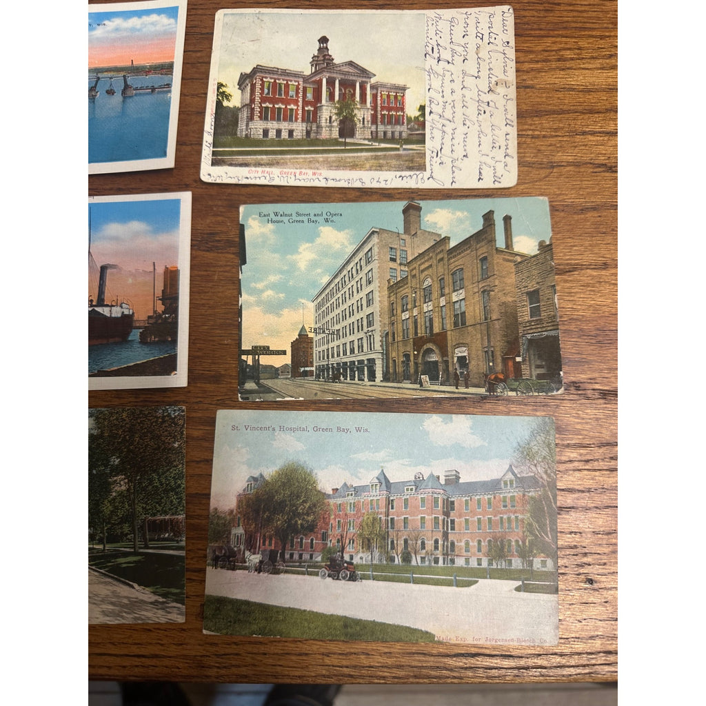 Vintage Lot (27) Green Bay Wisconsin Postcards RPPC Street Scenes Banks Hotels ++