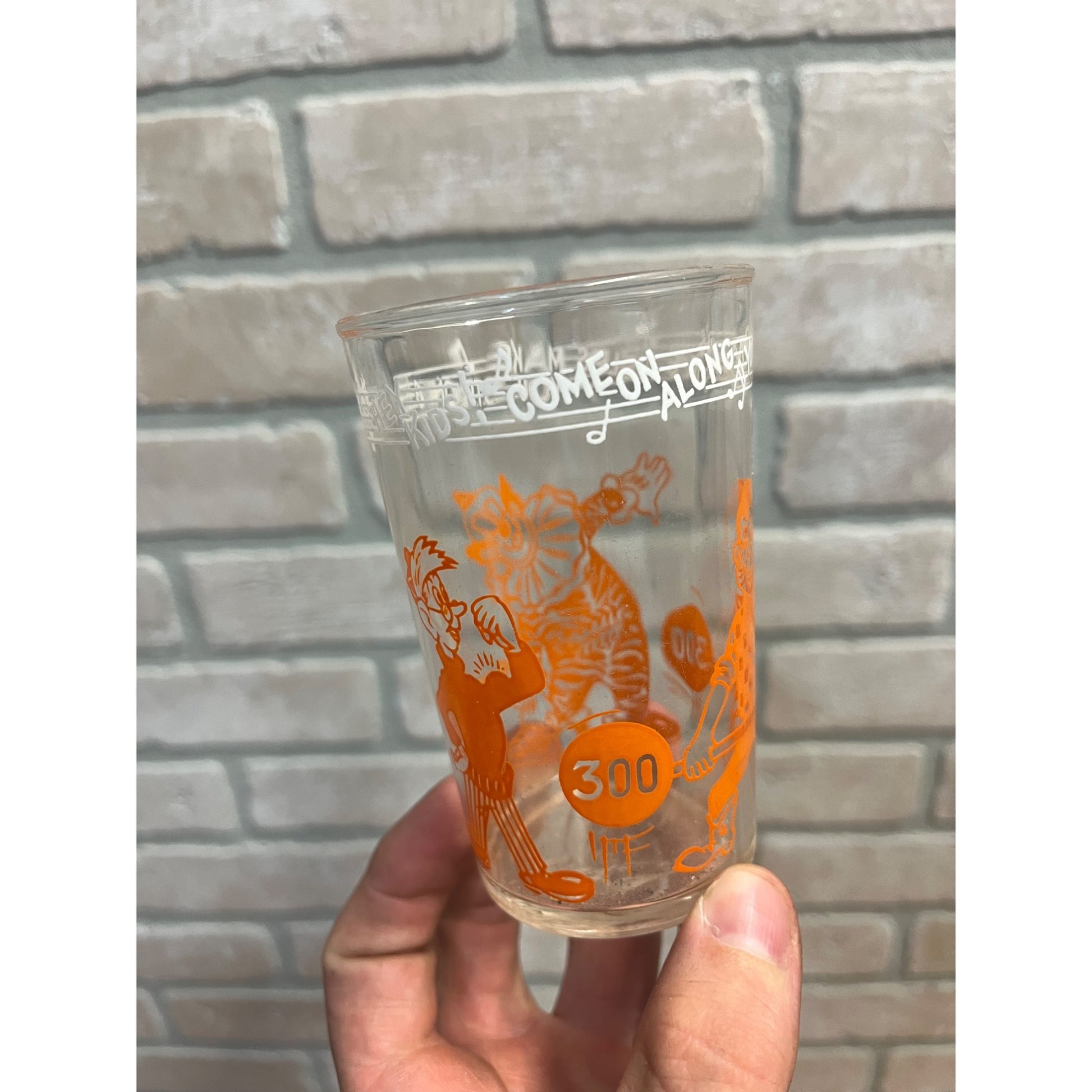 Vintage 1953 Little Welch’s Juice Glass Howdy Doody Orange 4"