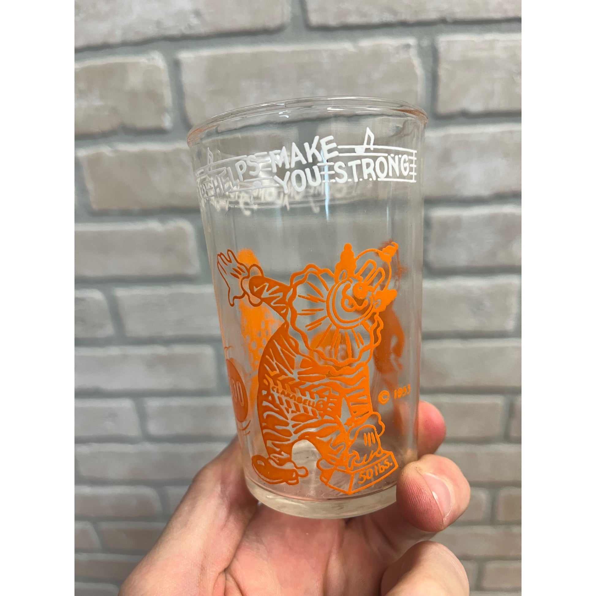 Vintage 1953 Little Welch’s Juice Glass Howdy Doody Orange 4"