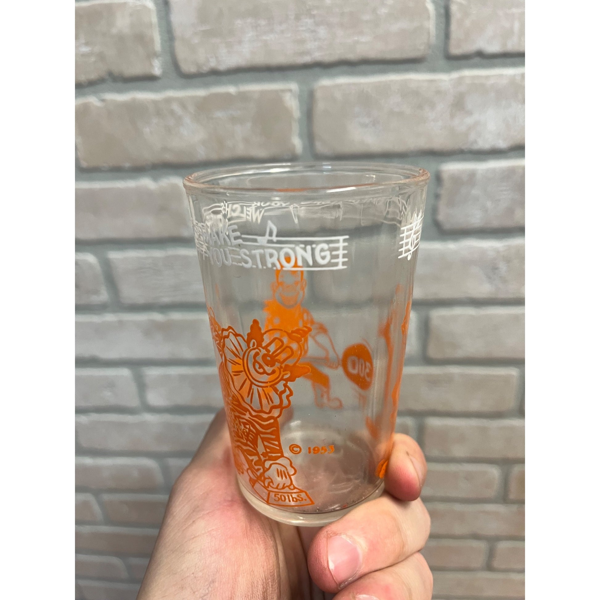 Vintage 1953 Little Welch’s Juice Glass Howdy Doody Orange 4"