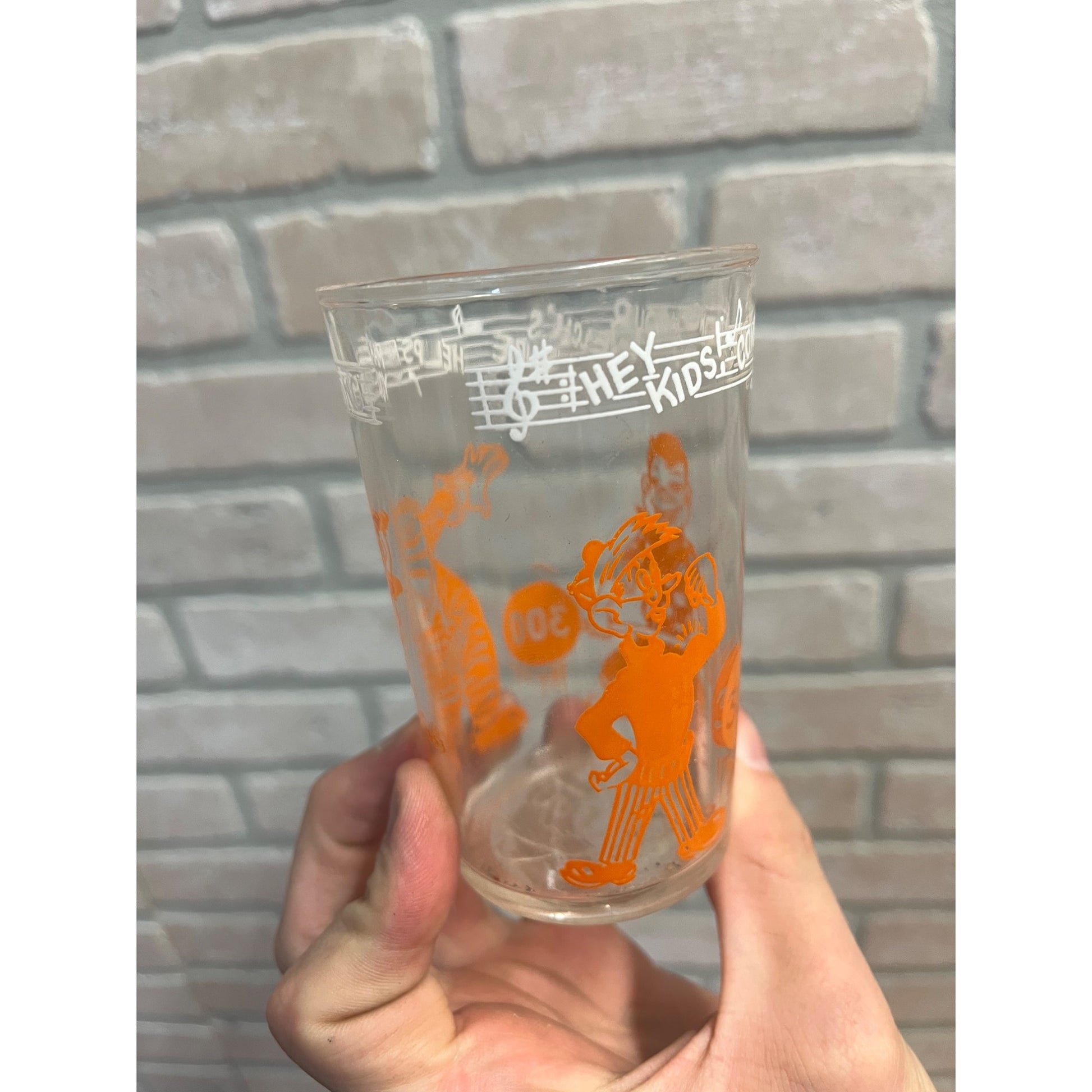 Vintage 1953 Little Welch’s Juice Glass Howdy Doody Orange 4"