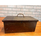 Antique Primitive Wooden Lock Box Hinged Storage Chest w/ Brass Handle - As-Is