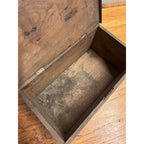 Antique Primitive Wooden Lock Box Hinged Storage Chest w/ Brass Handle - As-Is