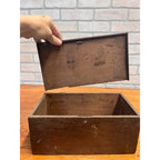 Antique Primitive Wooden Lock Box Hinged Storage Chest w/ Brass Handle - As-Is