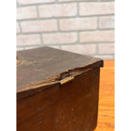 Antique Primitive Wooden Lock Box Hinged Storage Chest w/ Brass Handle - As-Is