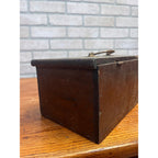 Antique Primitive Wooden Lock Box Hinged Storage Chest w/ Brass Handle - As-Is