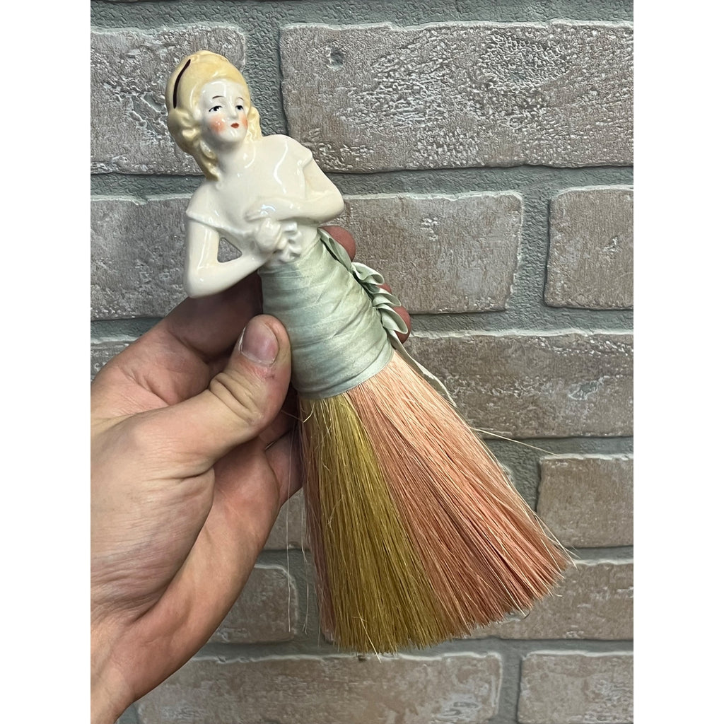Antique Art Deco Porcelain Half Doll Whisk Broom Vanity Brush German 1920's