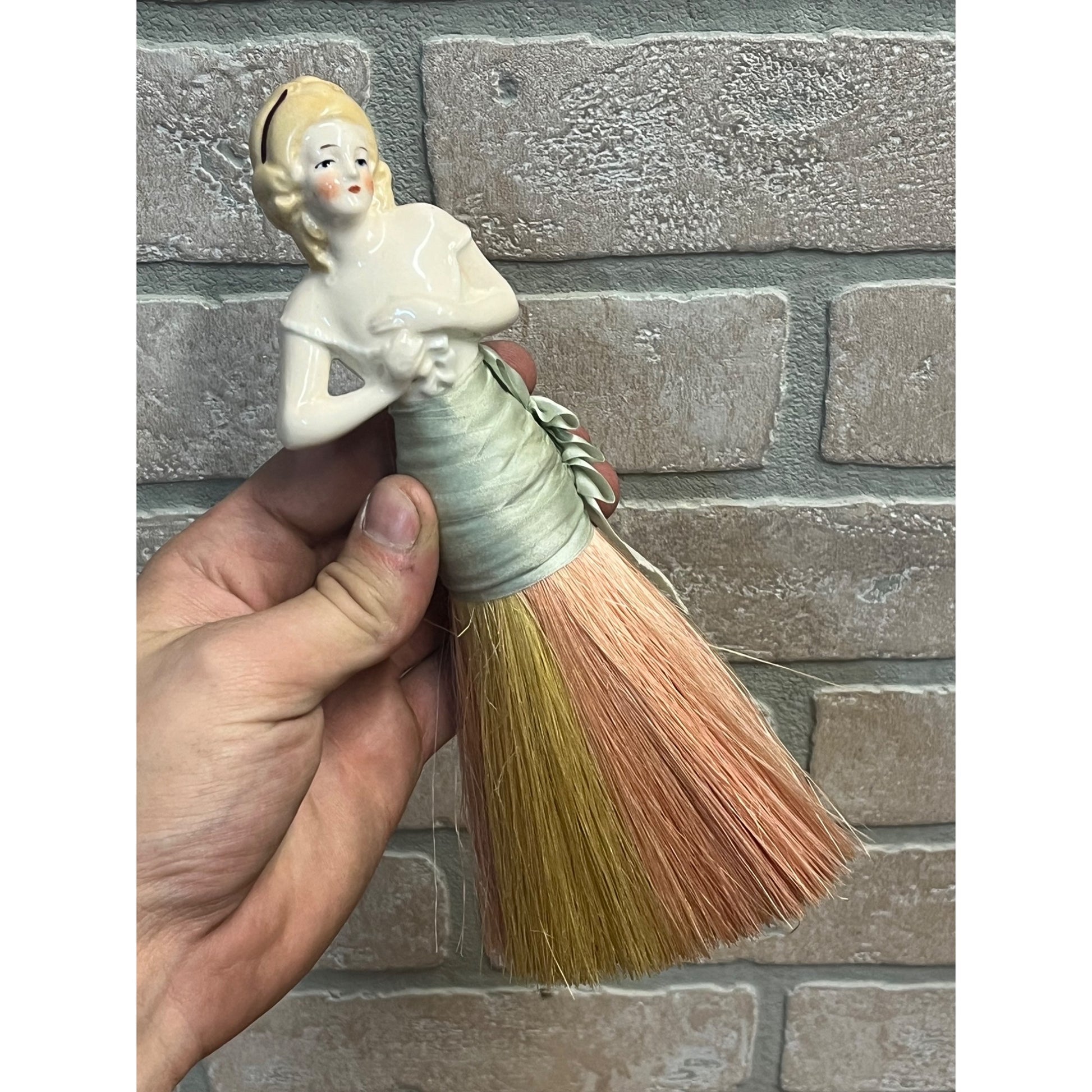 Antique Art Deco Porcelain Half Doll Whisk Broom Vanity Brush German 1920's