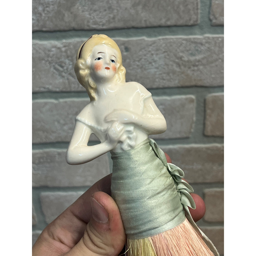 Antique Art Deco Porcelain Half Doll Whisk Broom Vanity Brush German 1920's