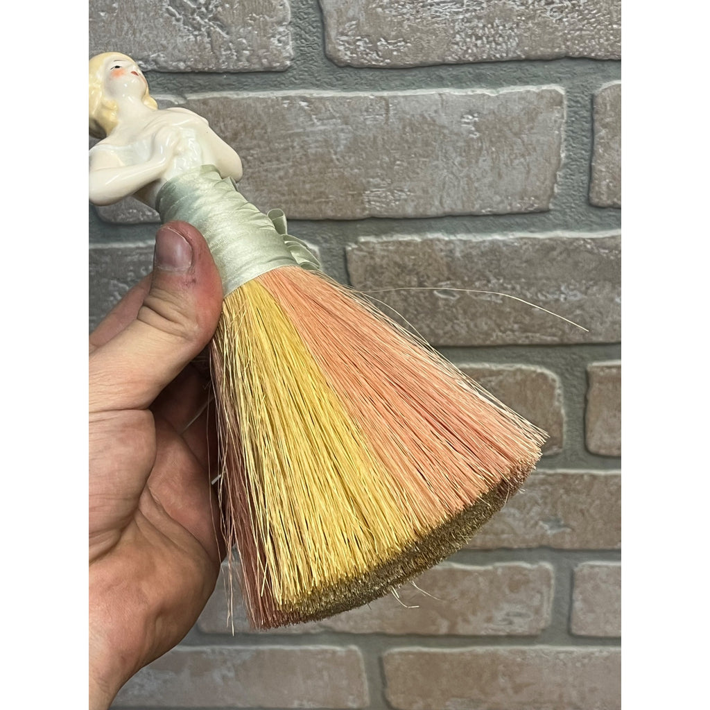 Antique Art Deco Porcelain Half Doll Whisk Broom Vanity Brush German 1920's