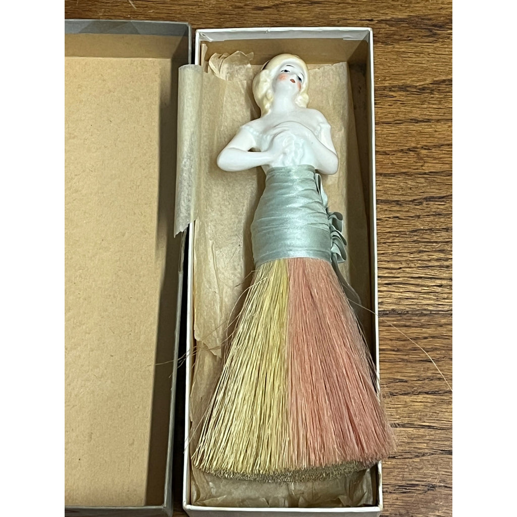 Antique Art Deco Porcelain Half Doll Whisk Broom Vanity Brush German 1920's