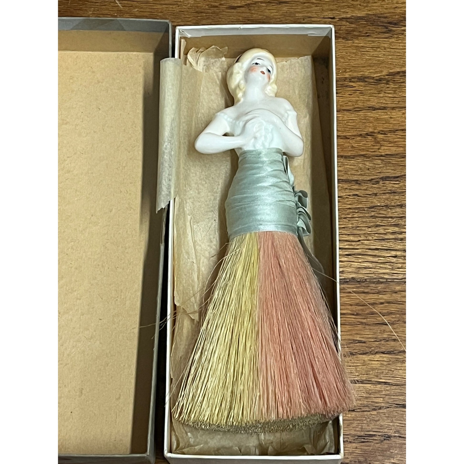 Antique Art Deco Porcelain Half Doll Whisk Broom Vanity Brush German 1920's