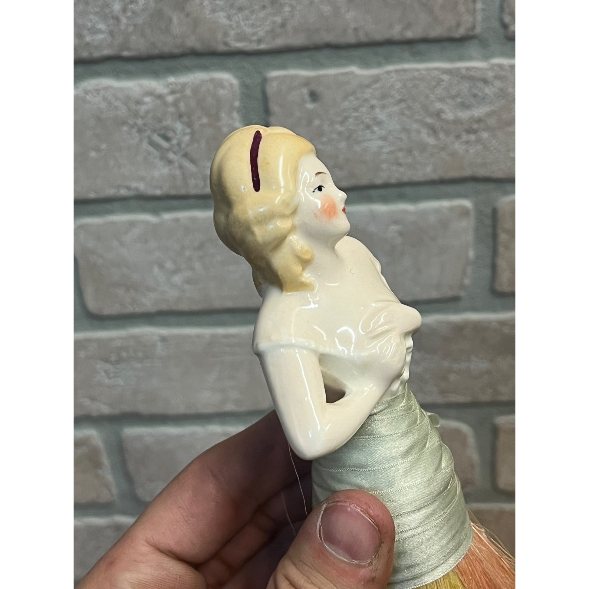 Antique Art Deco Porcelain Half Doll Whisk Broom Vanity Brush German 1920's