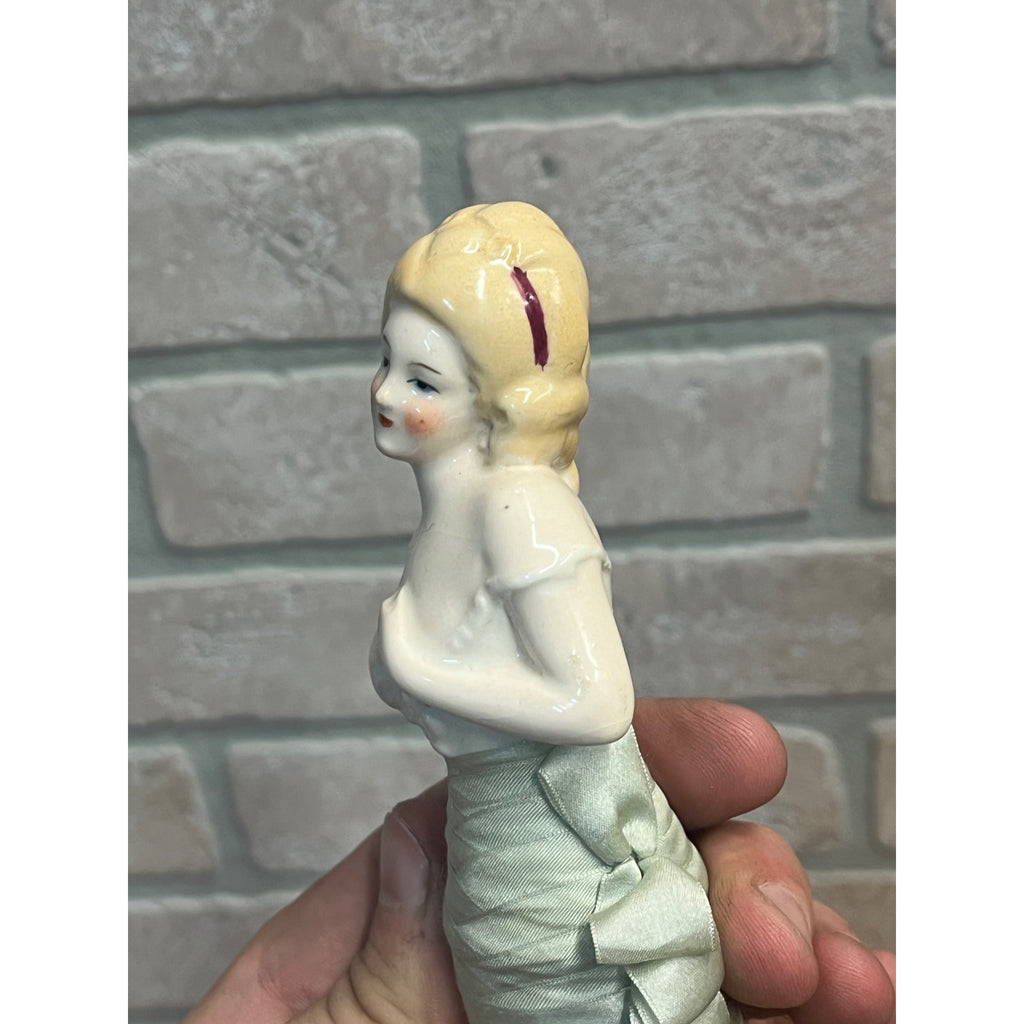 Antique Art Deco Porcelain Half Doll Whisk Broom Vanity Brush German 1920's