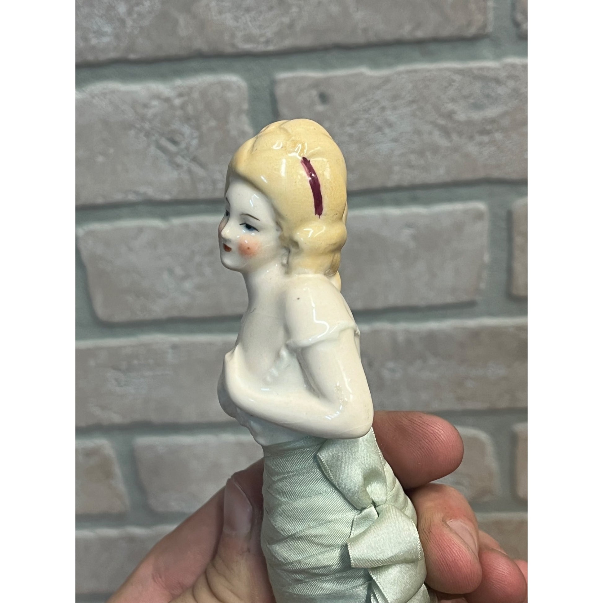 Antique Art Deco Porcelain Half Doll Whisk Broom Vanity Brush German 1920's