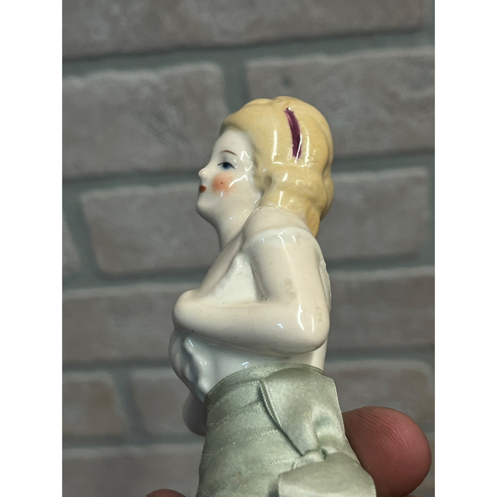 Antique Art Deco Porcelain Half Doll Whisk Broom Vanity Brush German 1920's