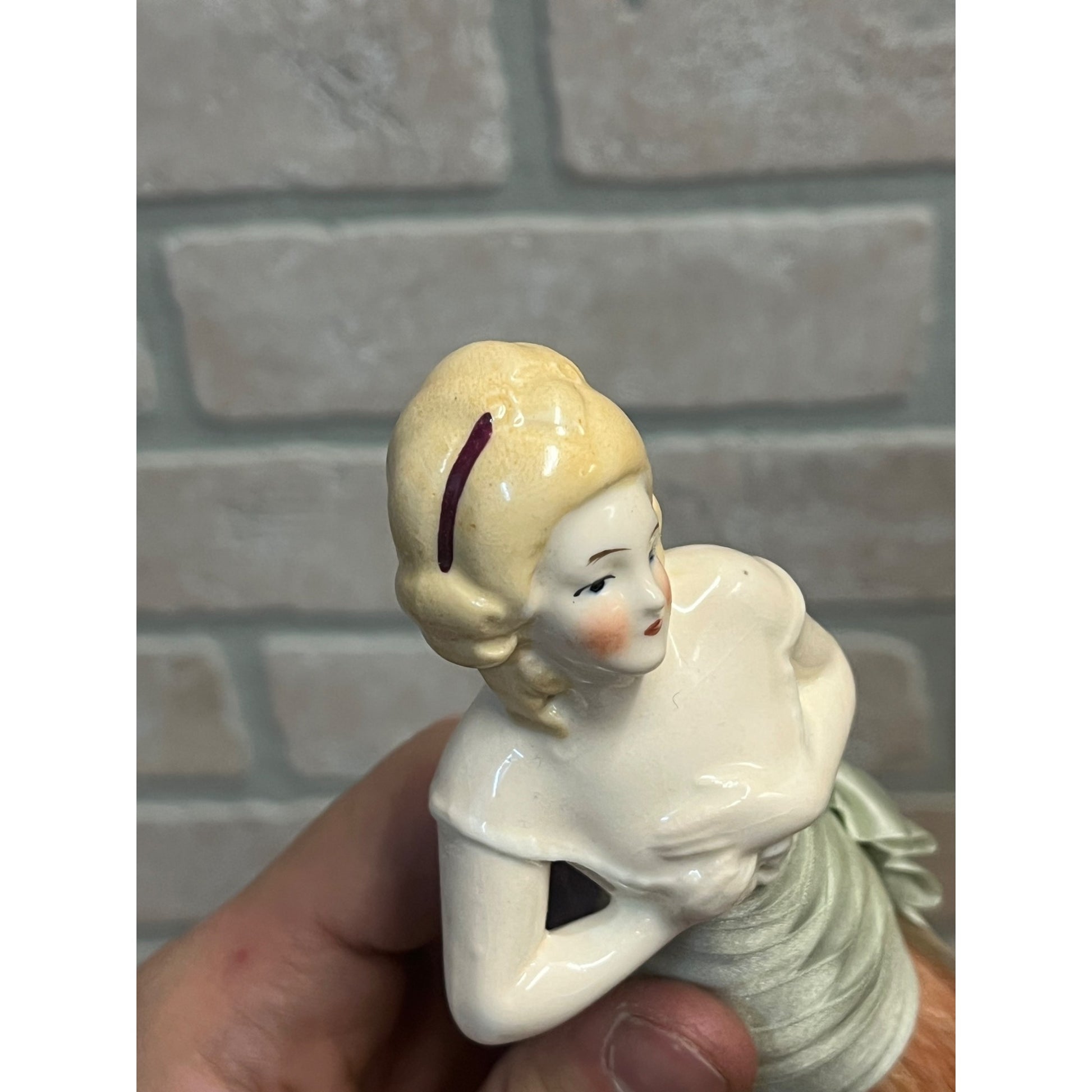 Antique Art Deco Porcelain Half Doll Whisk Broom Vanity Brush German 1920's