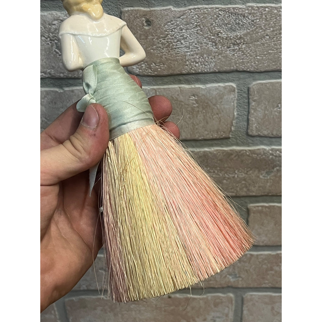 Antique Art Deco Porcelain Half Doll Whisk Broom Vanity Brush German 1920's