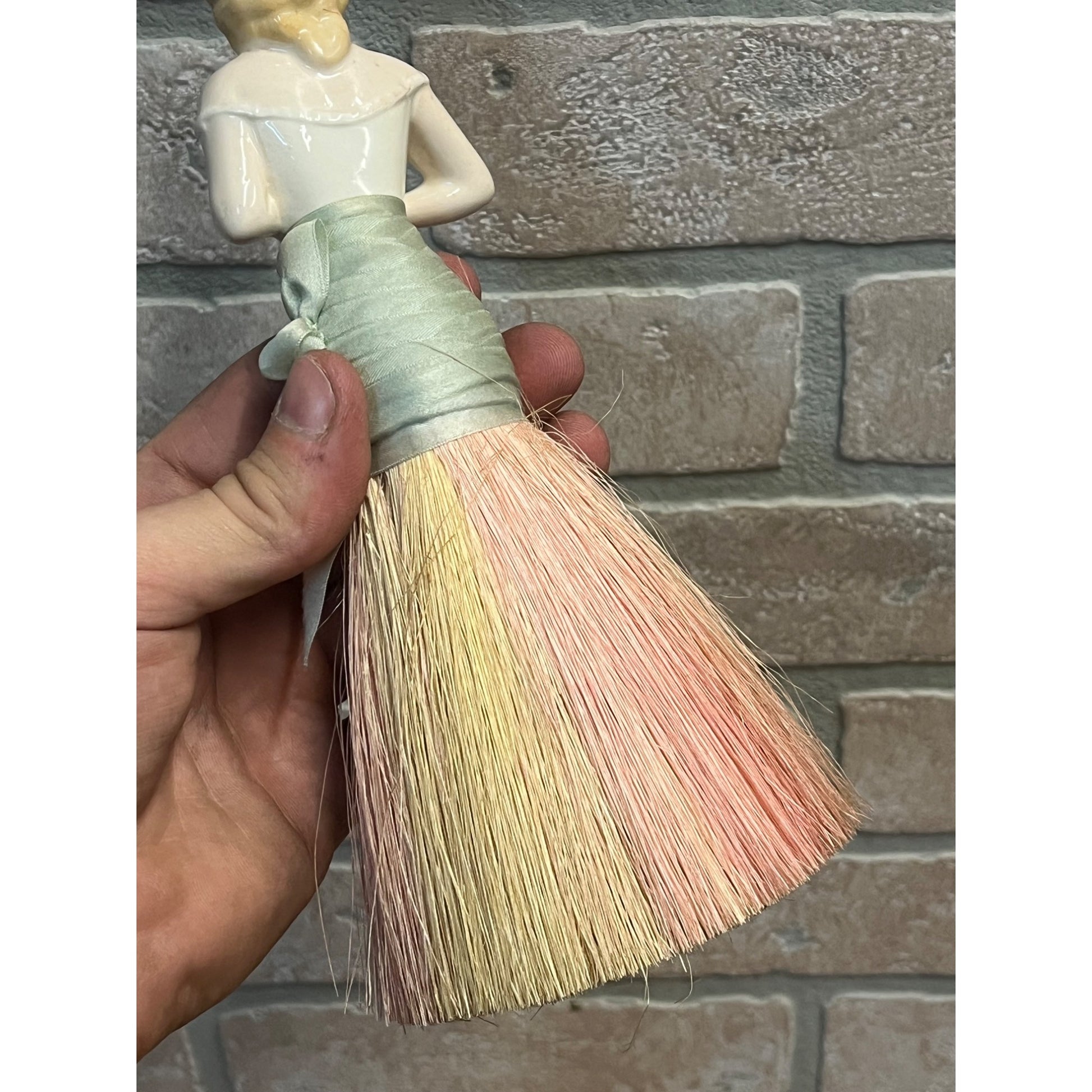Antique Art Deco Porcelain Half Doll Whisk Broom Vanity Brush German 1920's