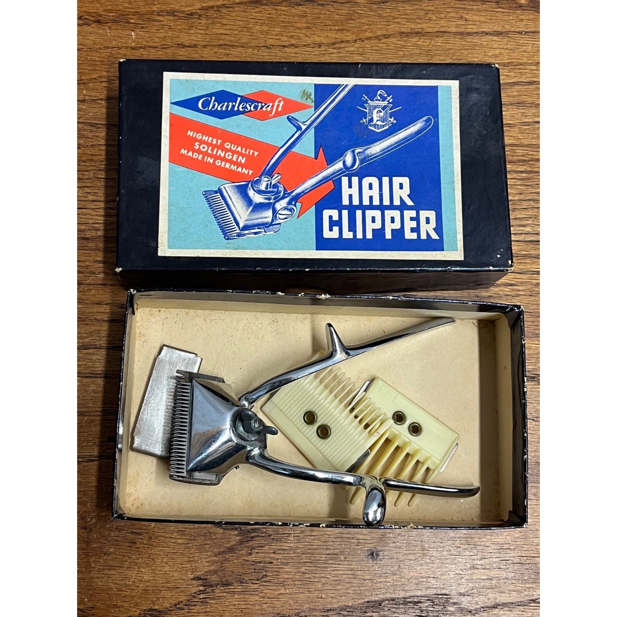 Vintage Charlescraft Hair Cutter Original Box Barber Shop Manual Hand Clipper
