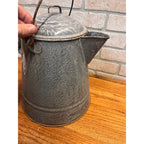 Antique Primitive Farmhouse Gray Graniteware Enamelware LARGE Cowboy Coffee Pot