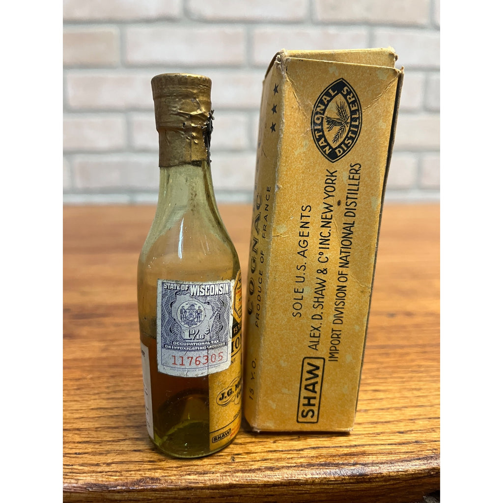 Vintage J.G. Monnet Cognac Miniature 4.5" Glass Bottle w/ Box Collectible Empty
