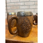 Vintage India / Kashmir Hand Carved Wooden Beer Mugs & Pitcher 7pc Set Barware