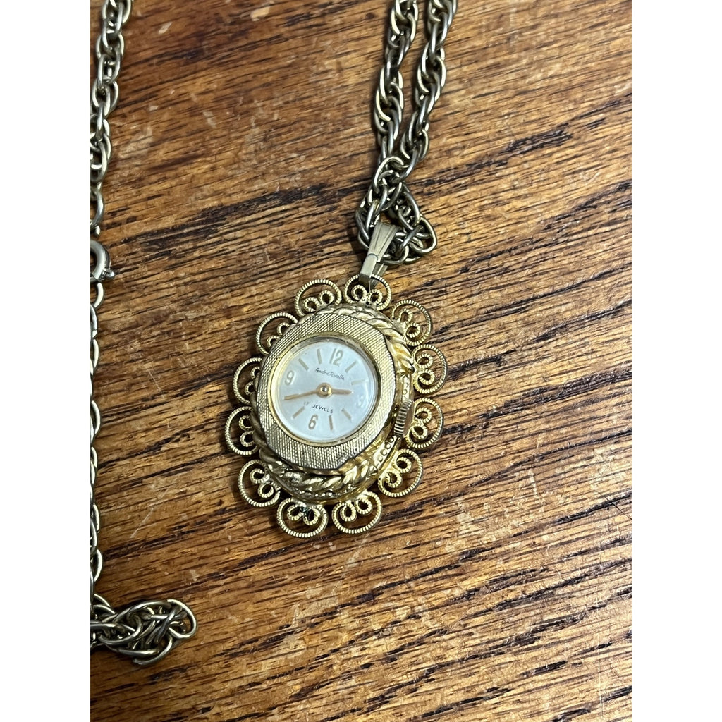 Vintage Andre Rivalle Gold Tone Cameo Watch Pendant Necklace 17 Jewel - Repair