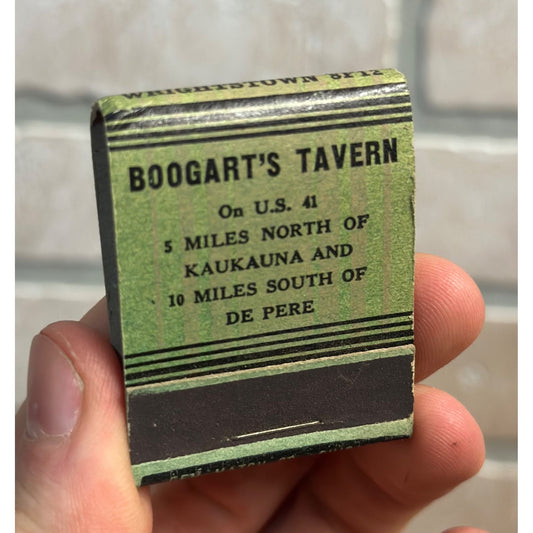 Vintage 1940s Boogart's Tavern Matchbook Advertising De Pere Kaukauna WI Wis