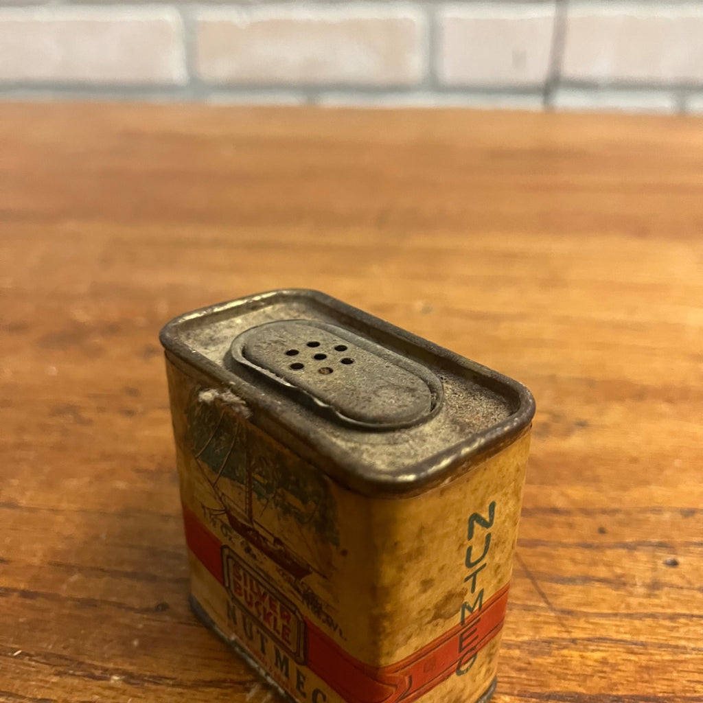 Vintage Silver Buckle Godfrey Milwaukee Wis Nutmeg Ship Boat Spice Tin Kitchen