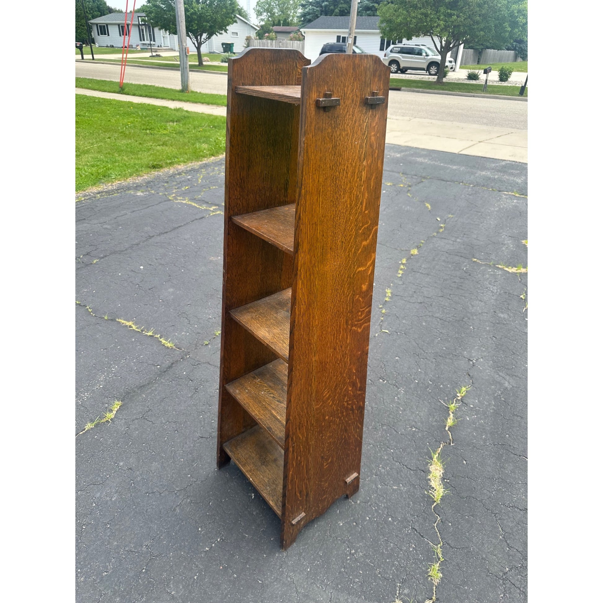Antique Arts & Crafts Mission Oak Tapered 5-Shelf Bookshelf Book Case