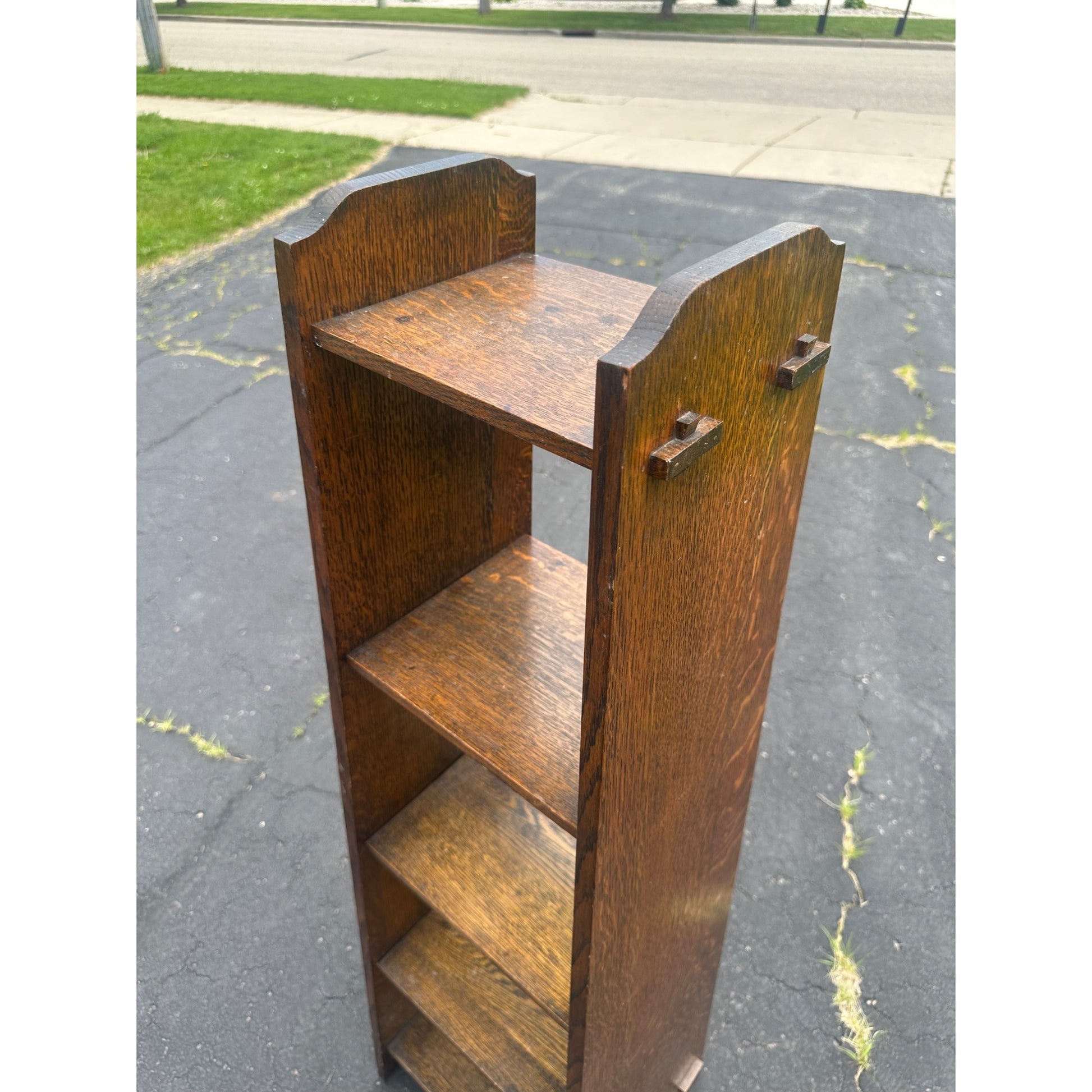 Antique Arts & Crafts Mission Oak Tapered 5-Shelf Bookshelf Book Case