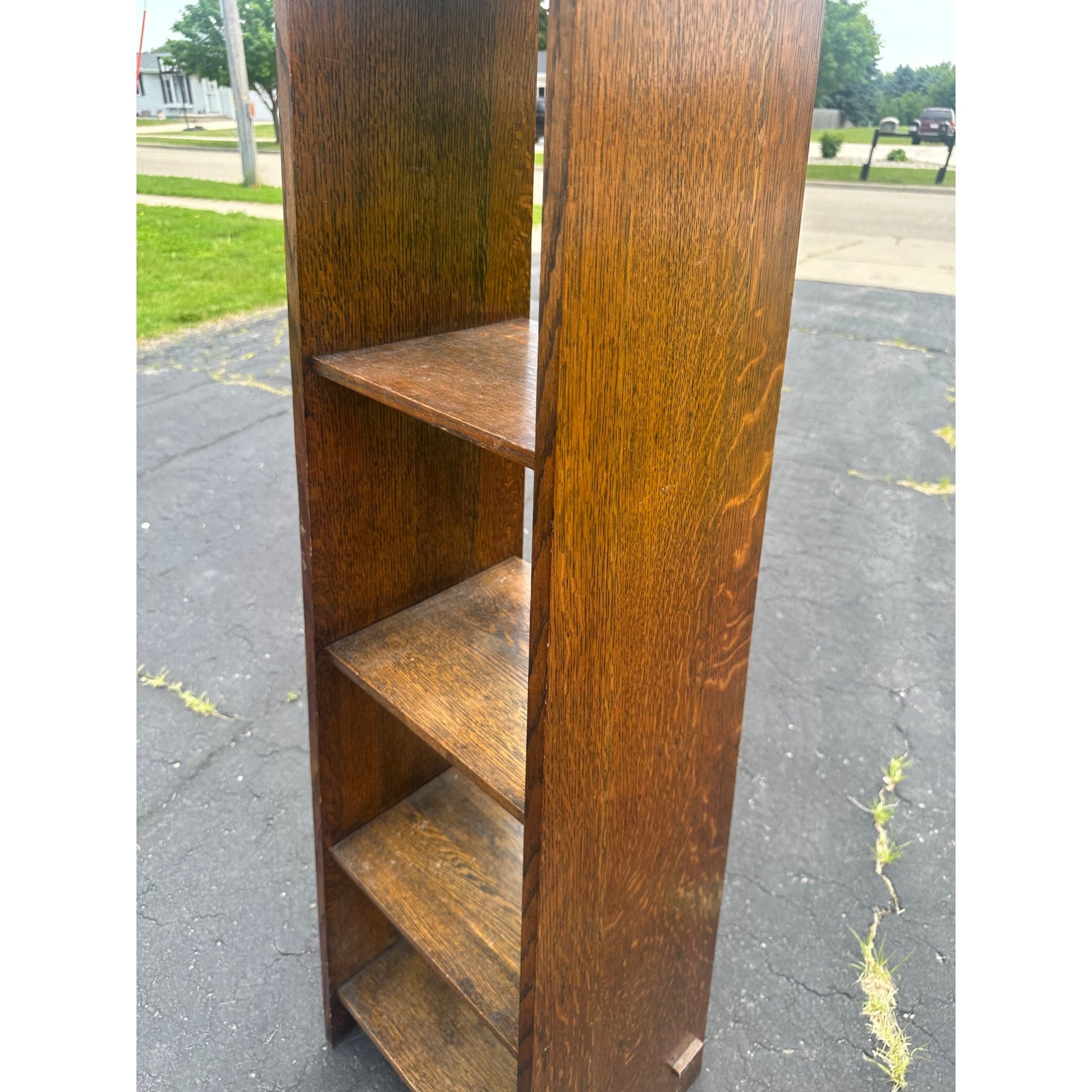Antique Arts & Crafts Mission Oak Tapered 5-Shelf Bookshelf Book Case