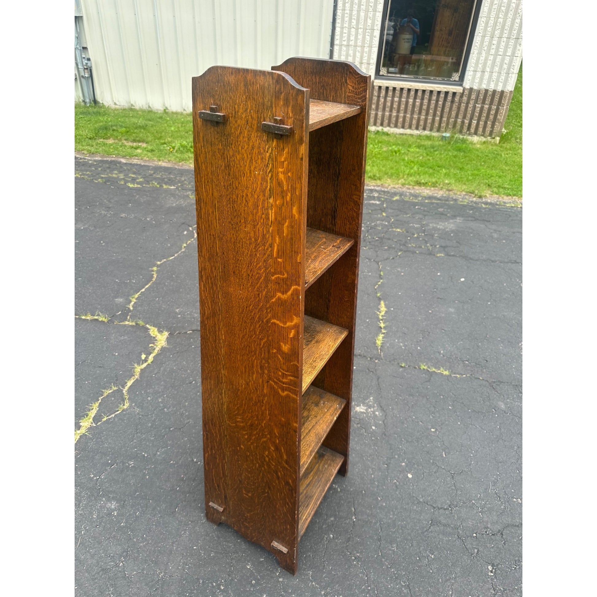 Antique Arts & Crafts Mission Oak Tapered 5-Shelf Bookshelf Book Case