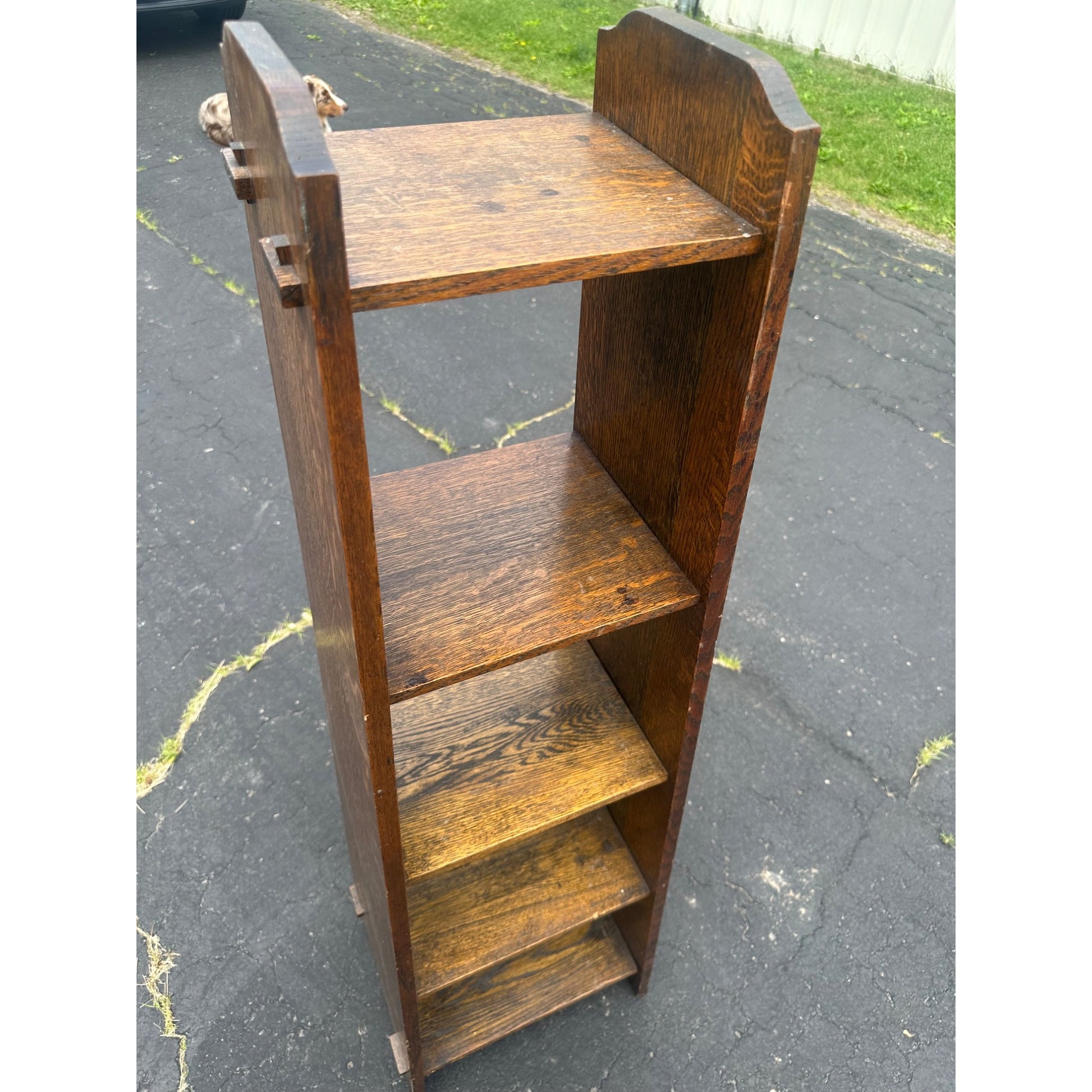 Antique Arts & Crafts Mission Oak Tapered 5-Shelf Bookshelf Book Case