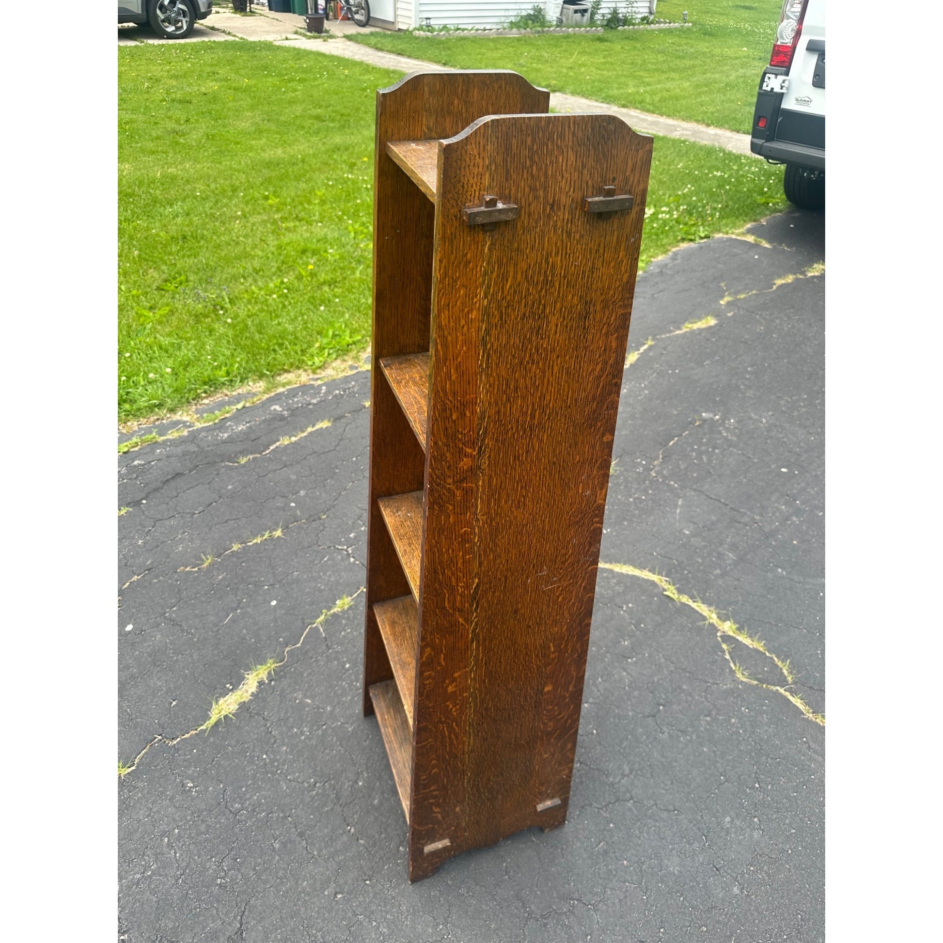 Antique Arts & Crafts Mission Oak Tapered 5-Shelf Bookshelf Book Case