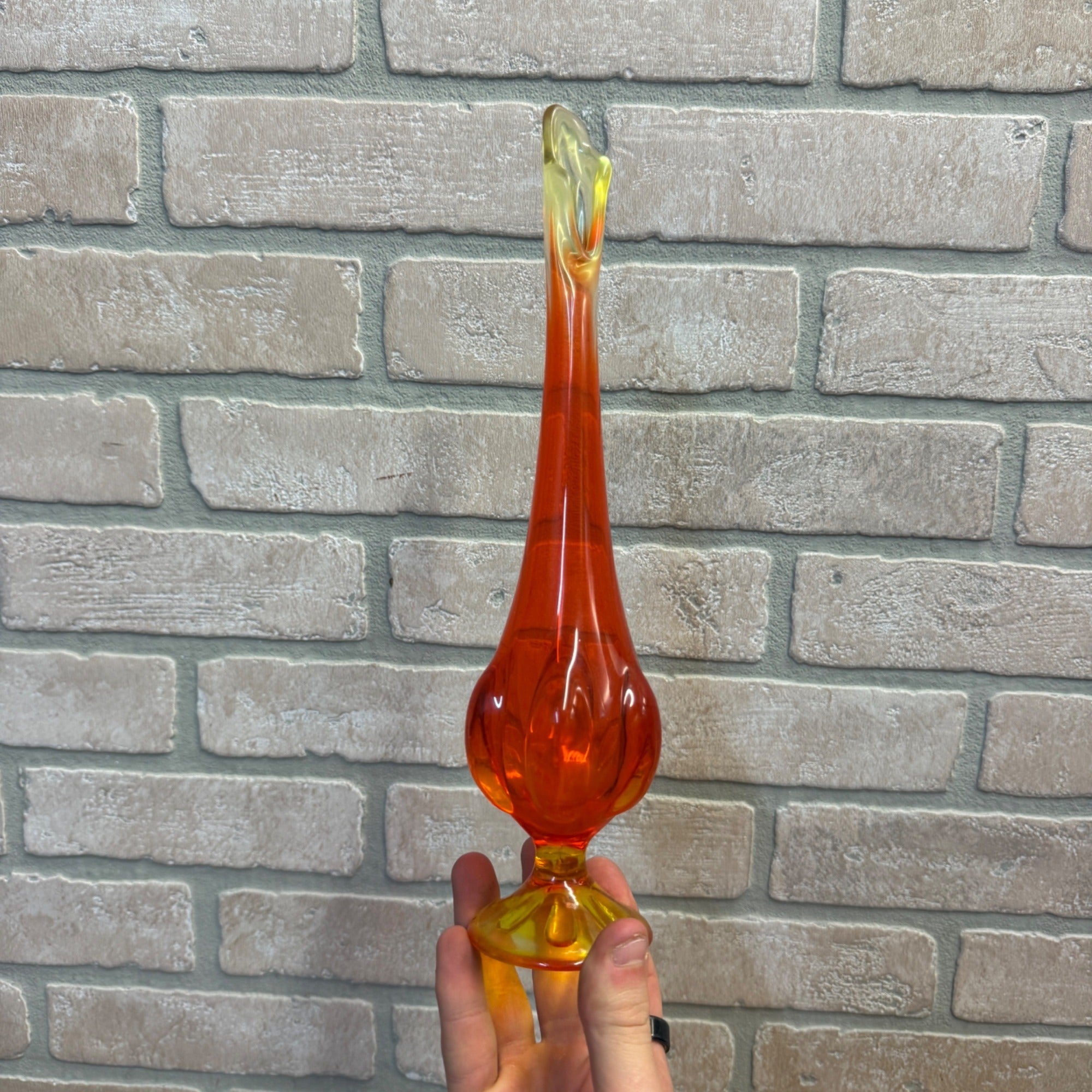 Vintage 11-1/2" Viking Art Glass Orange Bud Vase Drip Glows