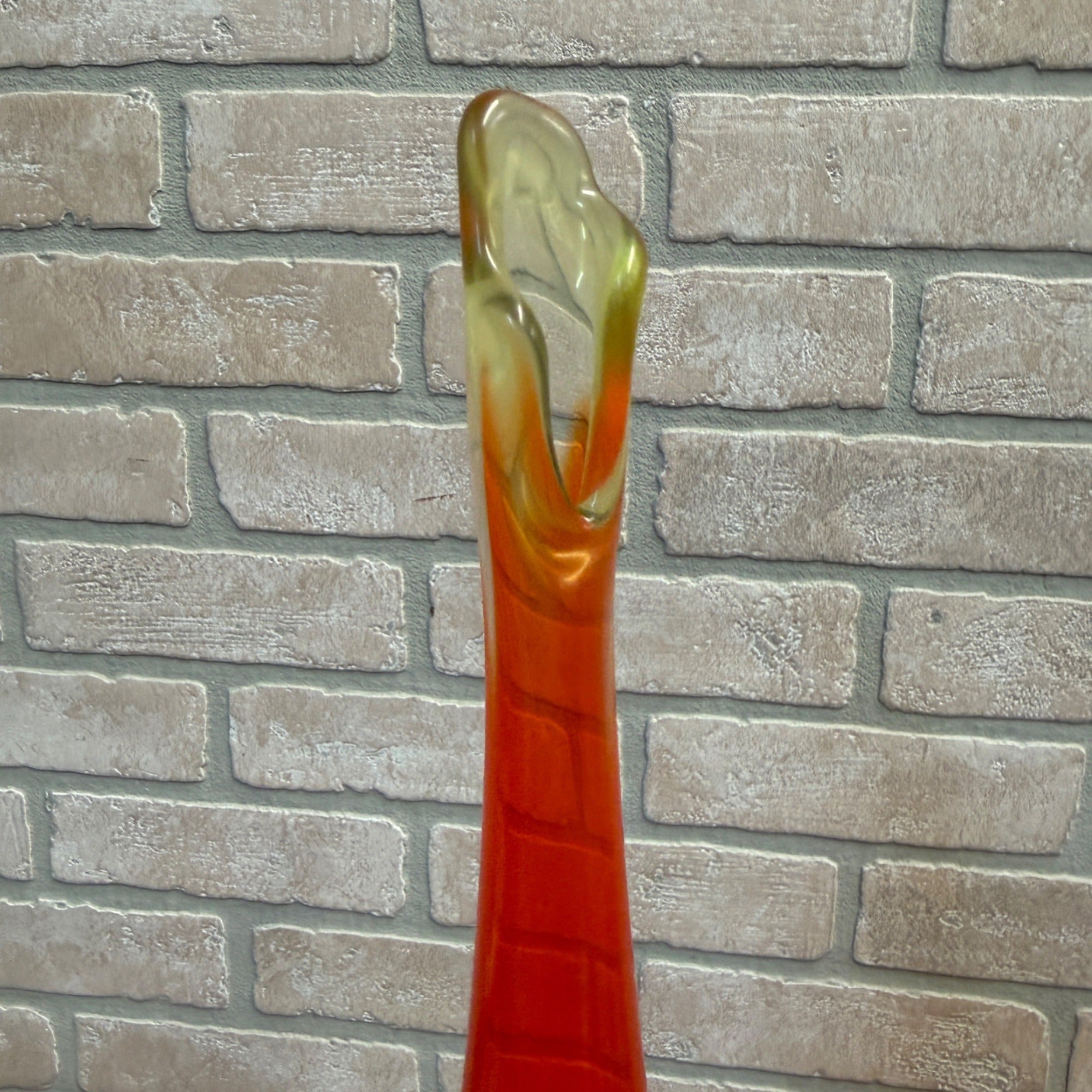 Vintage 11-1/2" Viking Art Glass Orange Bud Vase Drip Glows